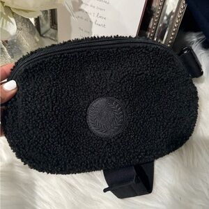 🖤Victoria's Secret Pink  Sherpa Belt Bag Funny Pack Black W/ Stretch Belt